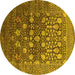 Round Machine Washable Oriental Yellow Industrial Rug, wshurb1518yw