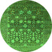 Round Machine Washable Oriental Green Industrial Area Rugs, wshurb1518grn