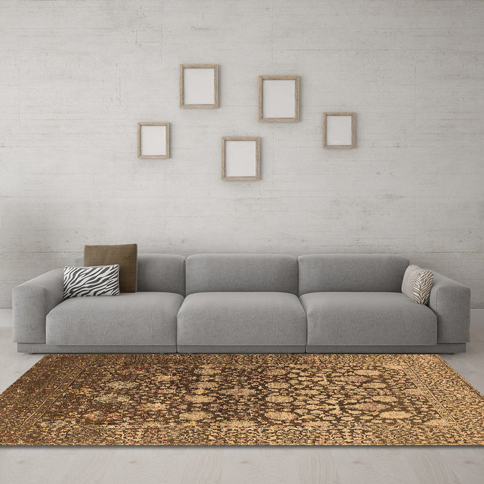 Machine Washable Oriental Brown Industrial Rug in a Living Room,, wshurb1518brn