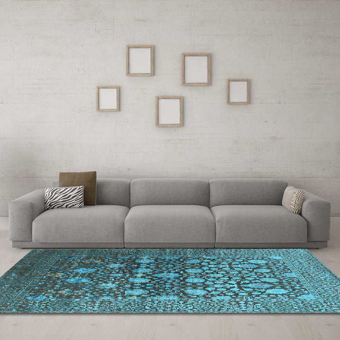 Machine Washable Oriental Light Blue Industrial Rug in a Living Room, wshurb1518lblu
