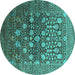 Round Oriental Turquoise Industrial Rug, urb1518turq