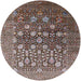 Round Mid-Century Modern Red Brown Oriental Rug, urb1518