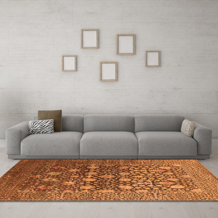 Machine Washable Oriental Orange Industrial Area Rugs in a Living Room, wshurb1518org