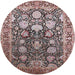 Round Mid-Century Modern Silver Pink Oriental Rug, urb1519