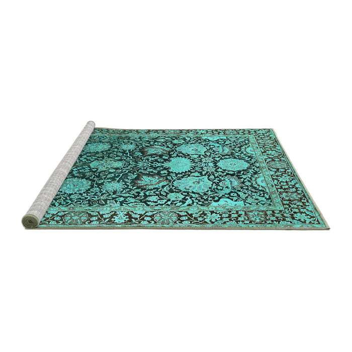 Sideview of Machine Washable Oriental Turquoise Industrial Area Rugs, wshurb1519turq