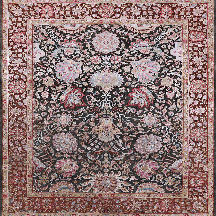 Square Mid-Century Modern Silver Pink Oriental Rug, urb1519