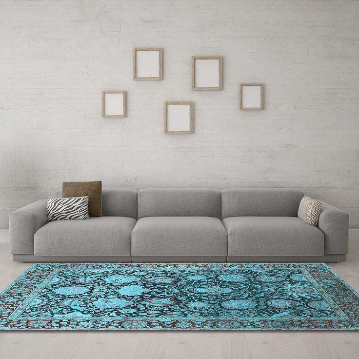 Machine Washable Oriental Light Blue Industrial Rug in a Living Room, wshurb1519lblu