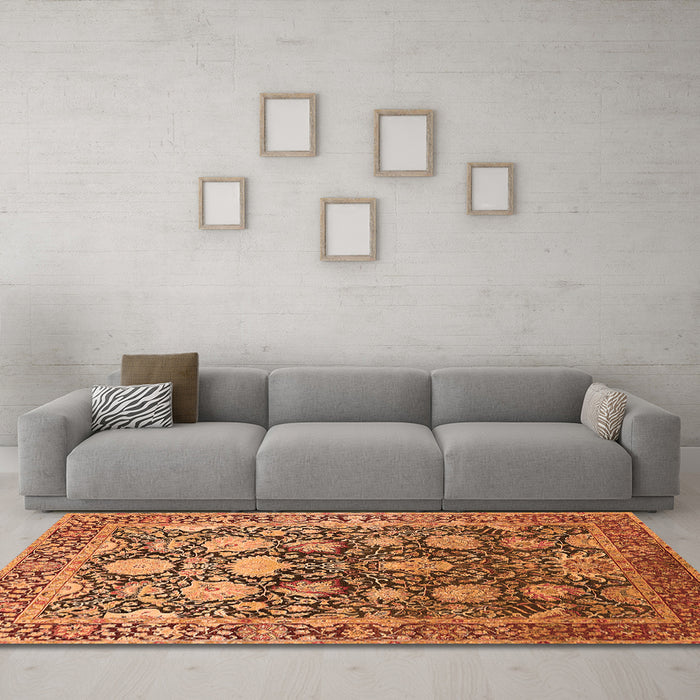 Machine Washable Oriental Orange Industrial Area Rugs in a Living Room, wshurb1519org