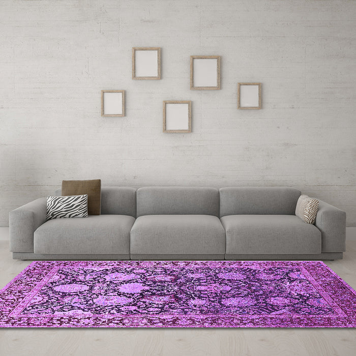 Machine Washable Oriental Purple Industrial Area Rugs in a Living Room, wshurb1519pur