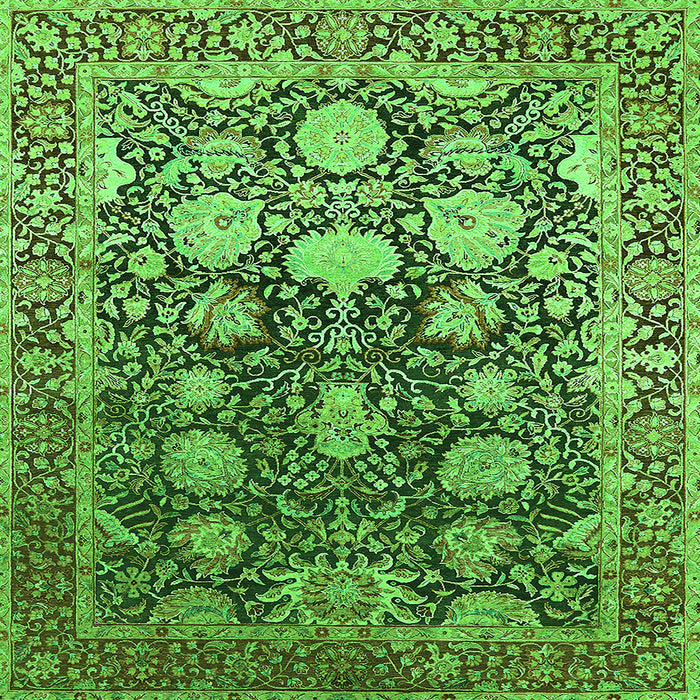 Square Machine Washable Oriental Green Industrial Area Rugs, wshurb1519grn
