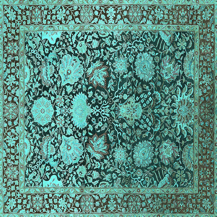 Square Oriental Turquoise Industrial Rug, urb1519turq