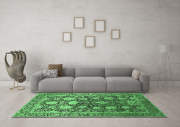 Machine Washable Oriental Emerald Green Industrial Area Rugs in a Living Room,, wshurb1519emgrn