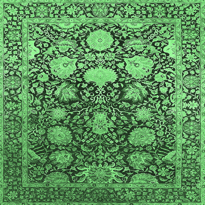 Square Machine Washable Oriental Emerald Green Industrial Area Rugs, wshurb1519emgrn