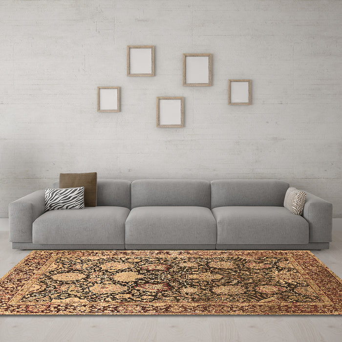 Machine Washable Oriental Brown Industrial Rug in a Living Room,, wshurb1519brn