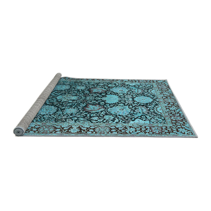 Sideview of Machine Washable Oriental Light Blue Industrial Rug, wshurb1519lblu