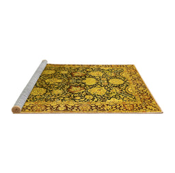Sideview of Machine Washable Oriental Yellow Industrial Rug, wshurb1519yw