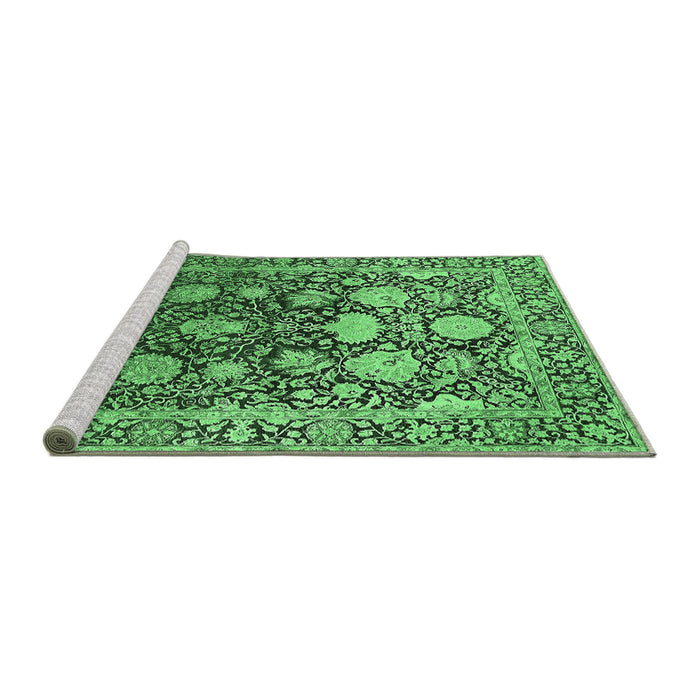 Sideview of Machine Washable Oriental Emerald Green Industrial Area Rugs, wshurb1519emgrn