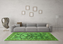 Machine Washable Oriental Green Industrial Area Rugs in a Living Room,, wshurb1519grn