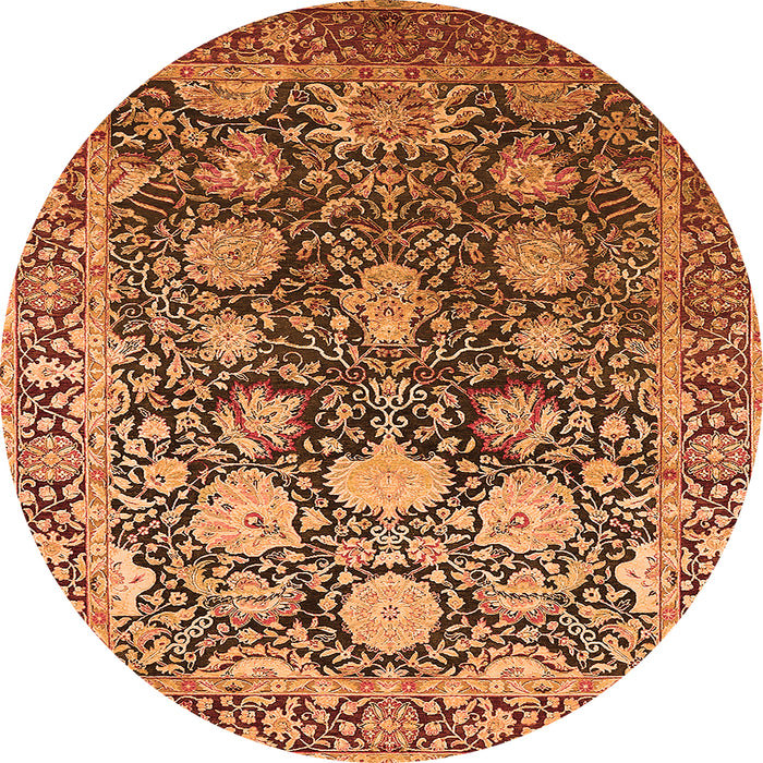 Round Machine Washable Oriental Orange Industrial Area Rugs, wshurb1519org