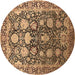 Round Oriental Brown Industrial Rug, urb1519brn