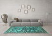 Machine Washable Oriental Turquoise Industrial Area Rugs in a Living Room,, wshurb1519turq