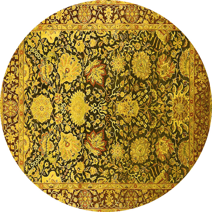 Round Machine Washable Oriental Yellow Industrial Rug, wshurb1519yw