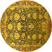 Round Machine Washable Oriental Yellow Industrial Rug, wshurb1519yw