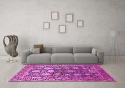 Machine Washable Oriental Pink Industrial Rug in a Living Room, wshurb1519pnk