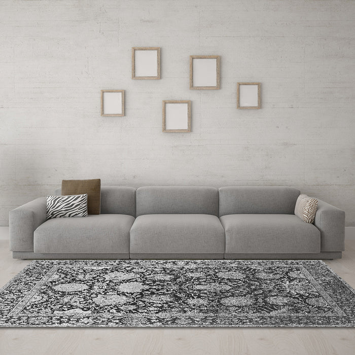 Machine Washable Oriental Gray Industrial Rug in a Living Room,, wshurb1519gry