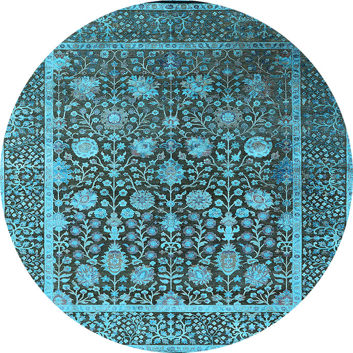 Round Machine Washable Oriental Light Blue Industrial Rug, wshurb1520lblu