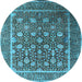 Round Machine Washable Oriental Light Blue Industrial Rug, wshurb1520lblu