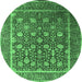 Round Machine Washable Oriental Emerald Green Industrial Area Rugs, wshurb1520emgrn