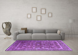 Machine Washable Oriental Purple Industrial Area Rugs in a Living Room, wshurb1520pur