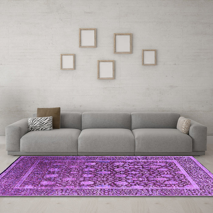 Machine Washable Oriental Purple Industrial Area Rugs in a Living Room, wshurb1520pur