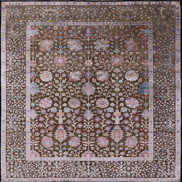 Square Mid-Century Modern Silver Pink Oriental Rug, urb1520