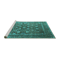 Sideview of Machine Washable Oriental Turquoise Industrial Area Rugs, wshurb1520turq