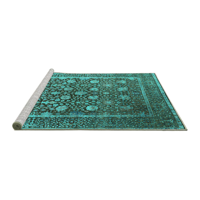 Sideview of Machine Washable Oriental Turquoise Industrial Area Rugs, wshurb1520turq
