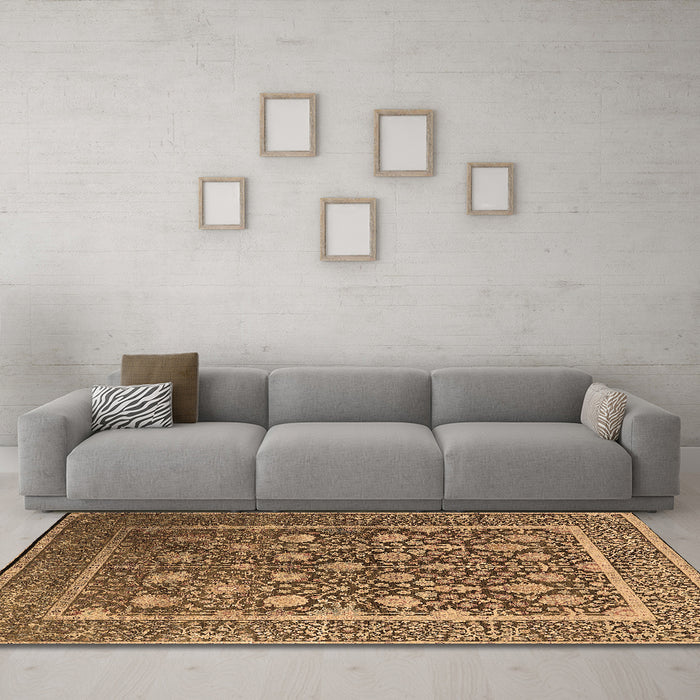 Machine Washable Oriental Brown Industrial Rug in a Living Room,, wshurb1520brn