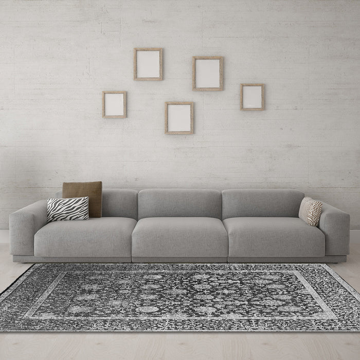 Machine Washable Oriental Gray Industrial Rug in a Living Room,, wshurb1520gry