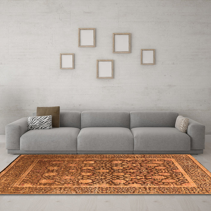 Machine Washable Oriental Orange Industrial Area Rugs in a Living Room, wshurb1520org