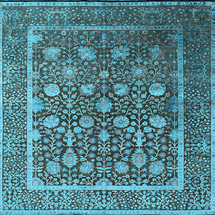 Square Machine Washable Oriental Light Blue Industrial Rug, wshurb1520lblu