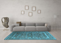 Machine Washable Oriental Light Blue Industrial Rug, wshurb1520lblu