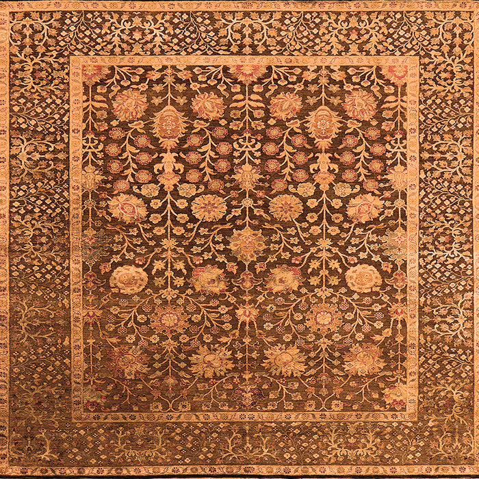 Square Machine Washable Oriental Orange Industrial Area Rugs, wshurb1520org