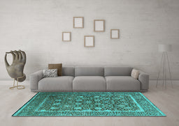 Machine Washable Oriental Turquoise Industrial Area Rugs in a Living Room,, wshurb1520turq
