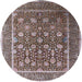 Round Mid-Century Modern Silver Pink Oriental Rug, urb1520