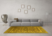 Machine Washable Oriental Yellow Industrial Rug, wshurb1520yw