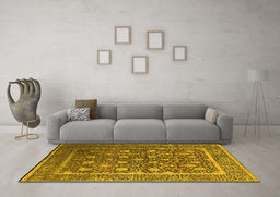 Machine Washable Oriental Yellow Industrial Rug in a Living Room, wshurb1520yw