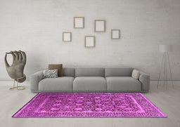 Machine Washable Oriental Pink Industrial Rug in a Living Room, wshurb1520pnk