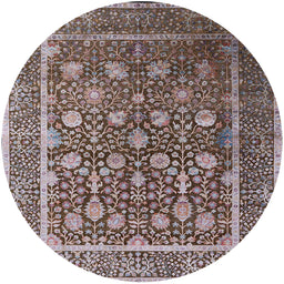 Round Machine Washable Industrial Modern Silver Pink Rug, wshurb1520