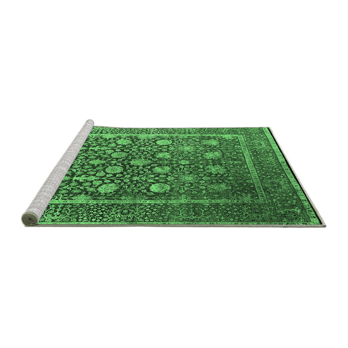 Sideview of Machine Washable Oriental Emerald Green Industrial Area Rugs, wshurb1520emgrn